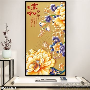 Tranh hoa mẫu đơn thư pháp nghệ thuật