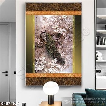 Tranh chim công và cây đào