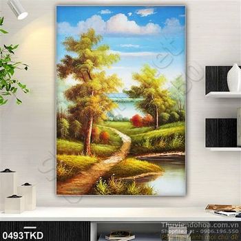 Tranh sơn dầu con đường mùa thu