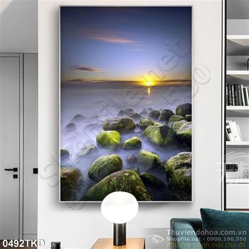 Tranh bình minh trên biển