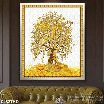 Tranh cây tiền vàng phong thủy trang trí Tết