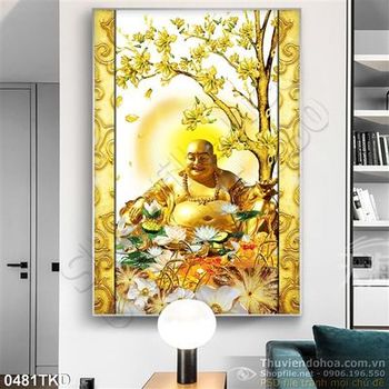 Tranh Phật Di Lặc và cây hoa Mộc Lan vàng