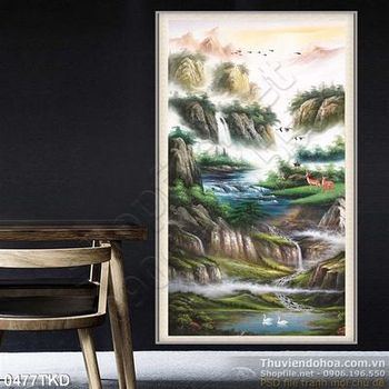 Tranh sơn dầu thác nước trong rừng