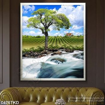 Tranh dòng sông bên cánh đồng