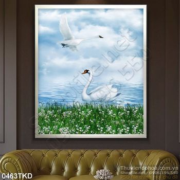 Tranh chim thiên nga và dòng sông