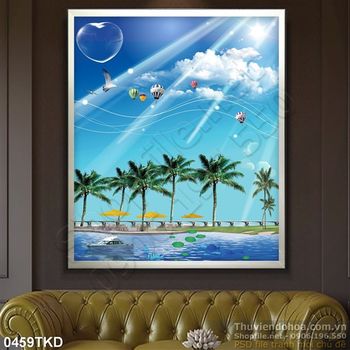 Tranh hàng dừa trên biển