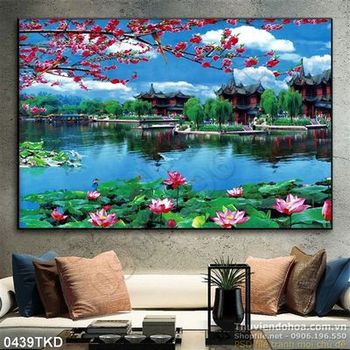 Tranh hoa Sen và cây đào