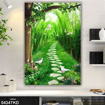 Tranh con đường tre và chim bồ câu