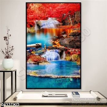 Tranh thác nước trong rừng mùa thu