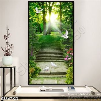 Tranh con đường bậc thang và chim bồ câu