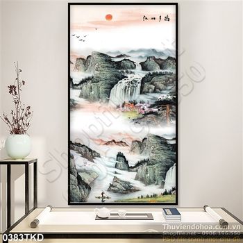 Tranh sơn dầu cảnh thác nước phong thủy