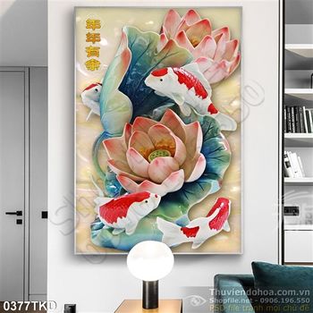 Tranh gải ngọc hoa Sen và cá chép