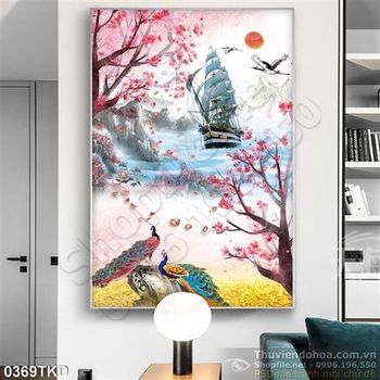 Tranh chim công và hoa đào