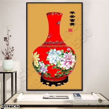 Tranh thư pháp bình hoa cổ