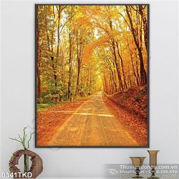 Tranh con đường lá trong rừng phong