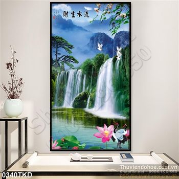 Tranh thác nước và chim Hạc phong thủy