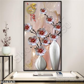 Tranh bình hoa đào trang trí tường