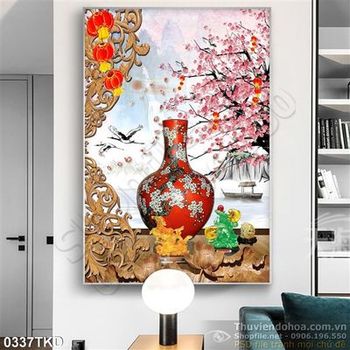 Tranh bình hoa cổ in lịch Tết