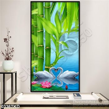 Tranh cây tre và chim thiên nga