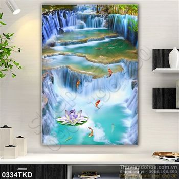 Tranh thác nước và cá chép Koi