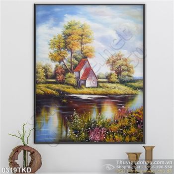 Tranh sơn dầu ngôi nhà trên sông