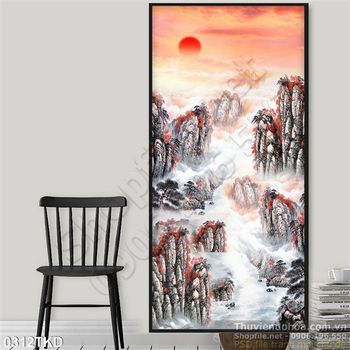 Tranh sơn dầu cảnh núi và mây