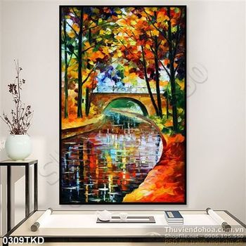 Tranh sơn dầu cây cầu bên dòng sông