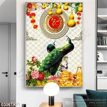 Tranh chim công và hoa mẫu đơn nghệ thuật