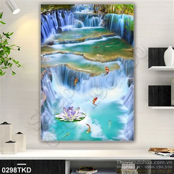 Tranh thác nước và cá Koi nghệ thuật