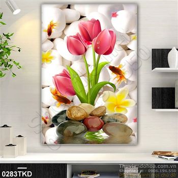 Tranh hoa tulip và cá chép