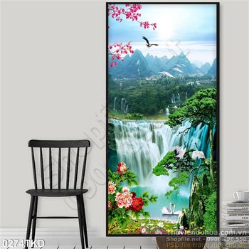 Tranh thác nước mùa xuân nghệ thuật