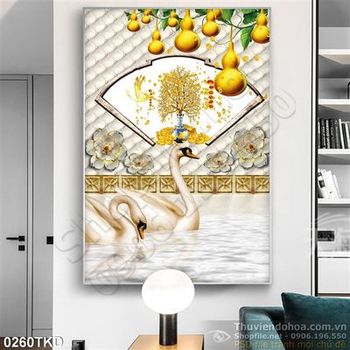 Tranh chim thiên nga và quả bầu vàng