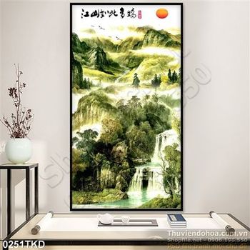 Tranh sơn dầu thác nước treo tường