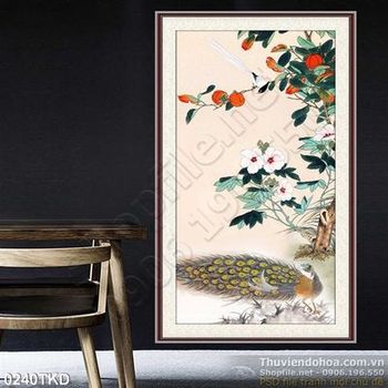 Tranh chim công thư pháp