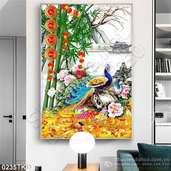 Tranh chim công trang trí Tết