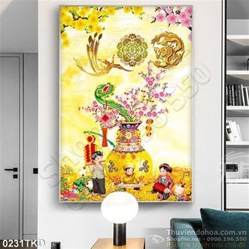 Tranh bình hoa Đào, rồng phụng trang trí Tết