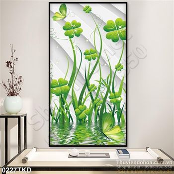 Tranh cỏ 3 lá in kính uv chất lượng cao
