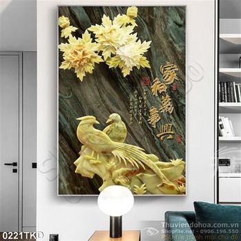 Tranh giả ngọc hoa Cúc và chim sẻ