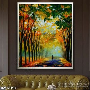 Tranh sơn dầu con đường trong rừng