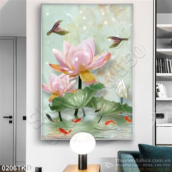 Tranh hoa Sen giả ngọc cá chép