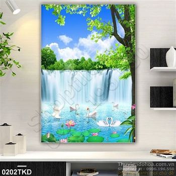 Tranh thác nước và chim thiên nga