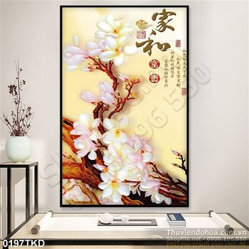 Tranh thư pháp hoa Mộc Lan nghệ thuật