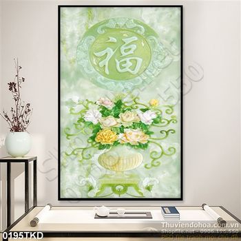 Tranh bình hoa mẫu đơn giả ngọc đẹp