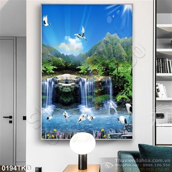 Tranh thác nước và chim Hạc