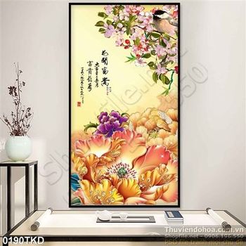 Tranh hoa mẫu đơn thư pháp nghệ thuật