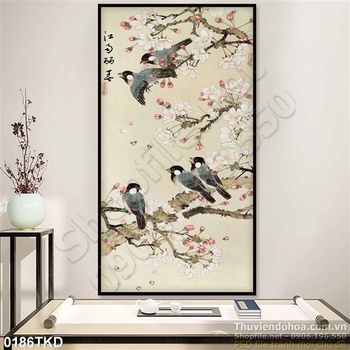 Tranh chim yến và hoa Đào treo tường