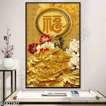 Tranh hoa mẫu đơn thư pháp