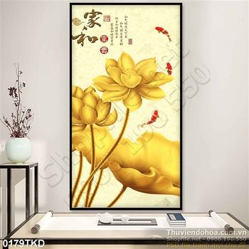 Tranh thư pháp hoa Sen vàng