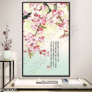 Tranh thư pháp hoa Đào treo tường