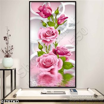 Tranh 3d hoa hồng in trang kính chất lượng cao